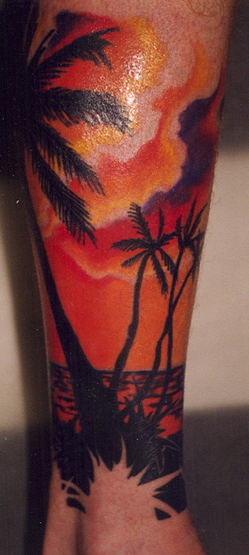 Palm Tree Tattoos on Leg For Men